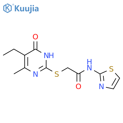 2-(5-ethyl-4-methyl-6-oxo-1,6-dihydropyrimidin-2-yl)sulfanyl-N-(1,3-thiazol-2-yl)acetamide structure