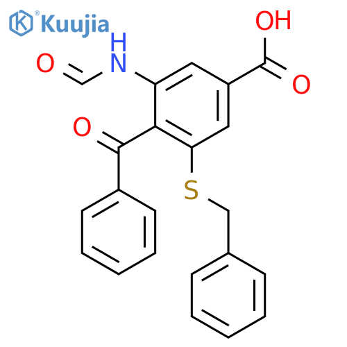 Benzoic acid, 4-benzoyl-3-(formylamino)-5-[(phenylmethyl)thio]- structure