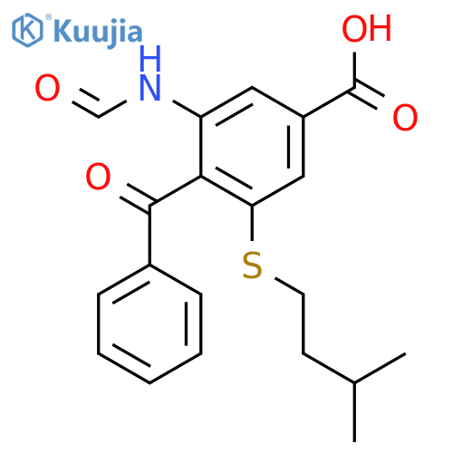 Benzoic acid, 4-benzoyl-3-(formylamino)-5-[(3-methylbutyl)thio]- structure