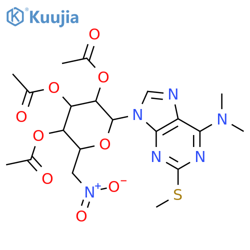 N,N-dimethyl-2-(methylsulfanyl)-9-(2,3,4-tri-O-acetyl-6-deoxy-6-nitrohexopyranosyl)-9H-purin-6-amine structure