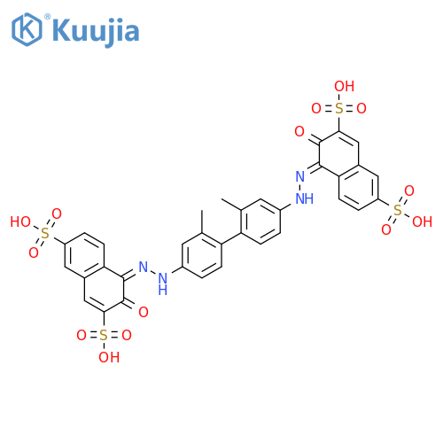 (4Z,4'Z)-4,4'-[(2,2'-dimethylbiphenyl-4,4'-diyl)di(1Z)hydrazin-2-yl-1-ylidene]bis(3-oxo-3,4-dihydronaphthalene-2,7-disulfonic acid) structure