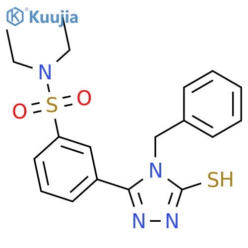 3-(4-benzyl-5-sulfanyl-4H-1,2,4-triazol-3-yl)-N,N-diethylbenzene-1-sulfonamide structure
