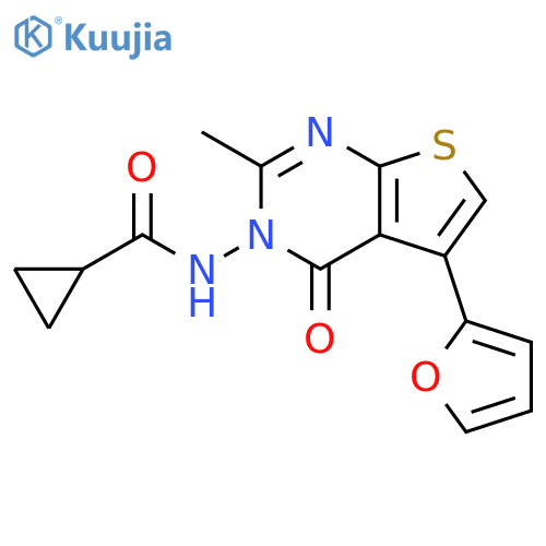 Cyclopropanecarboxamide,N-[5-(2-furanyl)-2-methyl-4-oxothieno[2,3-d]pyrimidin-3(4H)-yl]- structure