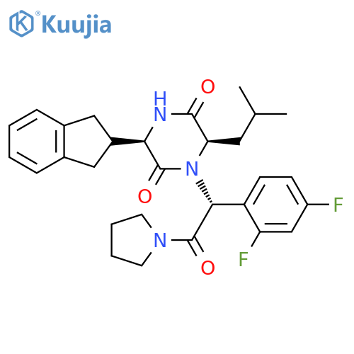 Pyrrolidine,1-[(2R)-(2,4-difluorophenyl)[(3R,6R)-3-(2,3-dihydro-1H-inden-2-yl)-6-(2-methylpropyl)-2,5-dioxo-1-piperazinyl]acetyl]- structure