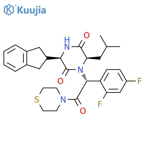 Thiomorpholine,4-[(2R)-(2,4-difluorophenyl)[(3R,6R)-3-(2,3-dihydro-1H-inden-2-yl)-6-(2-methylpropyl)-2,5-dioxo-1-piperazinyl]acetyl]- structure