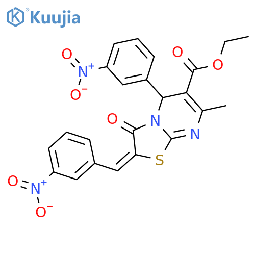 ethyl (2Z)-7-methyl-5-(3-nitrophenyl)-2-[(3-nitrophenyl)methylidene]-3-oxo-2,3-dihydro-5H-[1,3]thiazolo[3,2-a]pyrimidine-6-carboxylate structure