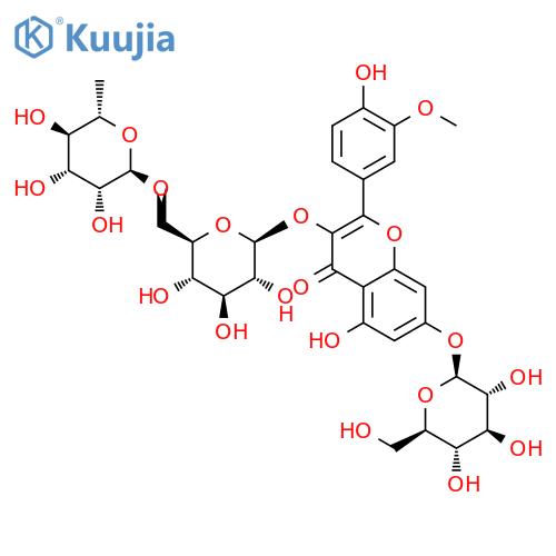 7-(beta-D-glucopyranosyloxy)-5-hydroxy-2-(4-hydroxy-3-methoxyphenyl)-4-oxo-4H-chromen-3-yl 6-O-(6-deoxy-alpha-L-mannopyranosyl)-beta-D-glucopyranoside structure