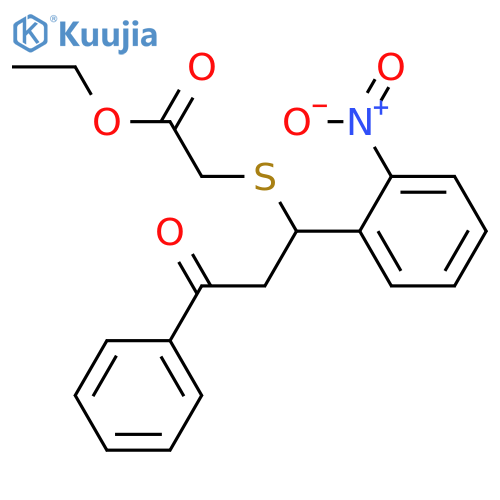 ACETIC ACID, [[1-(2-NITROPHENYL)-3-OXO-3-PHENYLPROPYL]THIO]-, ETHYL ESTER structure