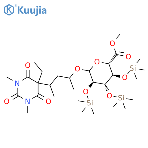 Methyl (2S,3R,4S,5R)-6-[4-(5-ethyl-1,3-dimethyl-2,4,6-trioxo-1,3-diazinan-5-yl)pentan-2-yloxy]-3,4,5-tris(trimethylsilyloxy)oxane-2-carboxylate structure