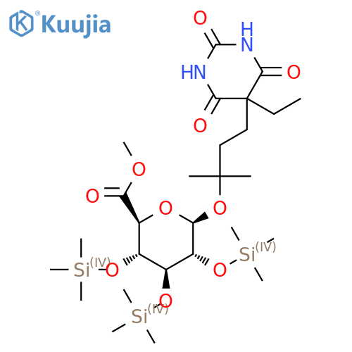 beta-D-Glucopyranosiduronic acid, 3-(5-ethylhexahydro-2,4,6-trioxo-5-p yrimidinyl)-1,1-dimethylpropyl 2,3,4-tris-O-(trimethylsilyl)-, methyl ester structure