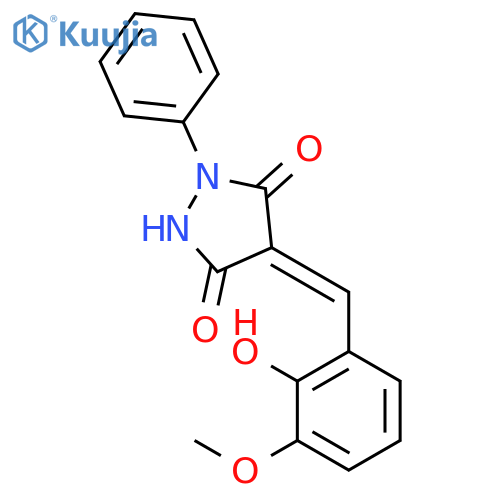 (4E)-4-(2-hydroxy-3-methoxybenzylidene)-1-phenylpyrazolidine-3,5-dione structure