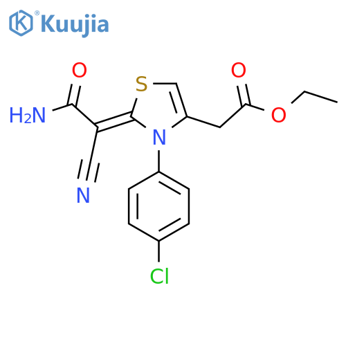Ethyl 2-{2-[carbamoyl(cyano)methylidene]-3-(4-chlorophenyl)-2,3-dihydro-1,3-thiazol-4-yl}acetate structure