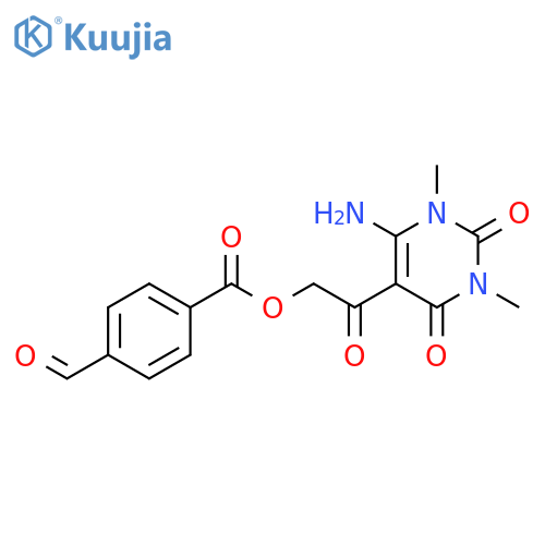 2-(6-amino-1,3-dimethyl-2,4-dioxo-1,2,3,4-tetrahydropyrimidin-5-yl)-2-oxoethyl 4-formylbenzoate structure