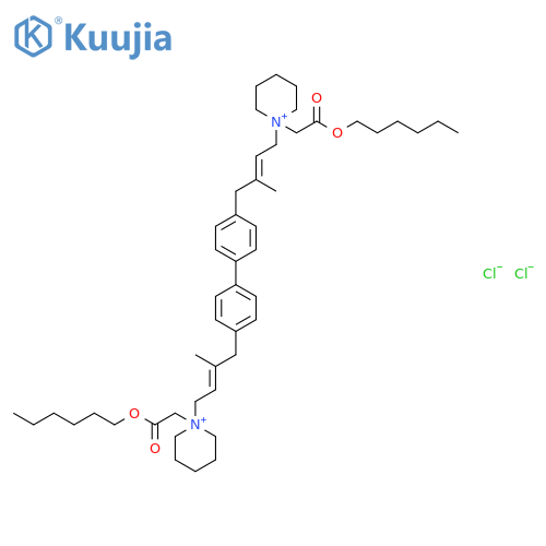 1,1'-{biphenyl-4,4'-diylbis[(2E)-3-methylbut-2-ene-4,1-diyl]}bis{1-[2-(hexyloxy)-2-oxoethyl]piperidinium} dichloride structure