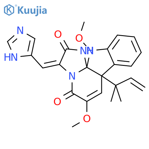 (3E,7aS)-7a-(1,1-dimethylprop-2-en-1-yl)-3-(1H-imidazol-5-ylmethylidene)-6,12-dimethoxy-7a,12-dihydro-1H,5H-imidazo[1',2':1,2]pyrido[2,3-b]indole-2,5(3H)-dione structure