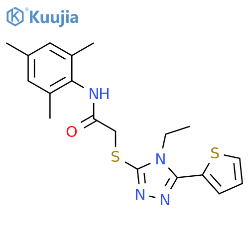 <br>2-((4-Ethyl-5-(thiophen-2-yl)-4H-1,2,4-triazol-3-yl)thio)-N-mesitylacetamid e structure