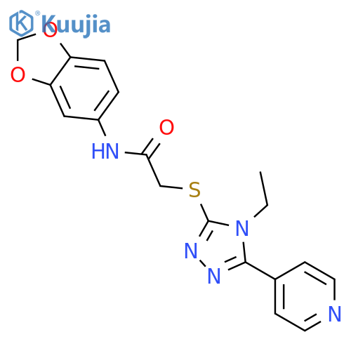 <br>N-(1,3-benzodioxol-5-yl)-2-{[4-ethyl-5-(pyridin-4-yl)-4H-1,2,4-triazol-3-yl ]sulfanyl}acetamide structure