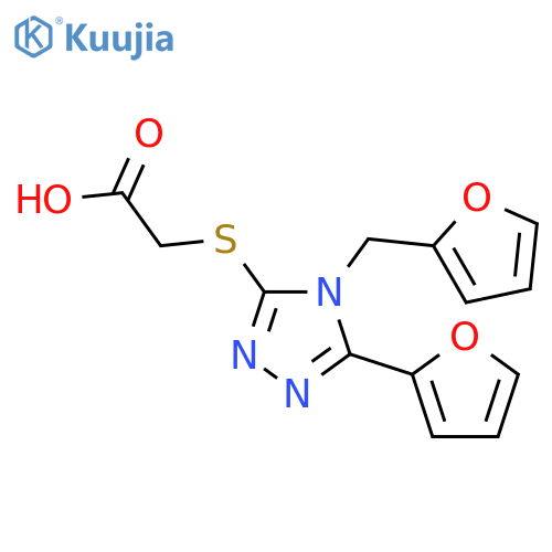 2-{5-(Furan-2-yl)-4-(furan-2-ylmethyl)-4H-1,2,4-triazol-3-ylsulfanyl}acetic Acid structure