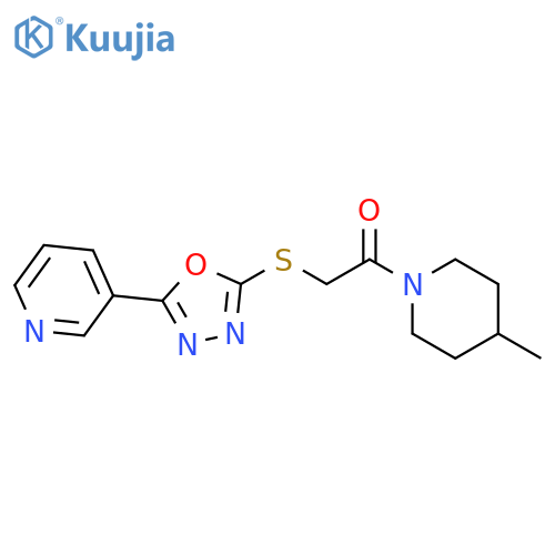 1-(4-methylpiperidin-1-yl)-2-{5-(pyridin-3-yl)-1,3,4-oxadiazol-2-ylsulfanyl}ethan-1-one structure