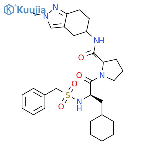 L-Prolinamide,3-cyclohexyl-N-[(phenylmethyl)sulfonyl]-D-alanyl-N-(4,5,6,7-tetrahydro-2-methyl-2H-indazol-5-yl)- structure