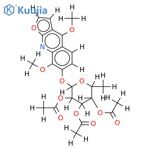 4,8-dimethoxy-furo[2,3-b]quinolin-7-yl tri-O-acetyl-alpha-L-6-deoxy-mannopyranoside structure