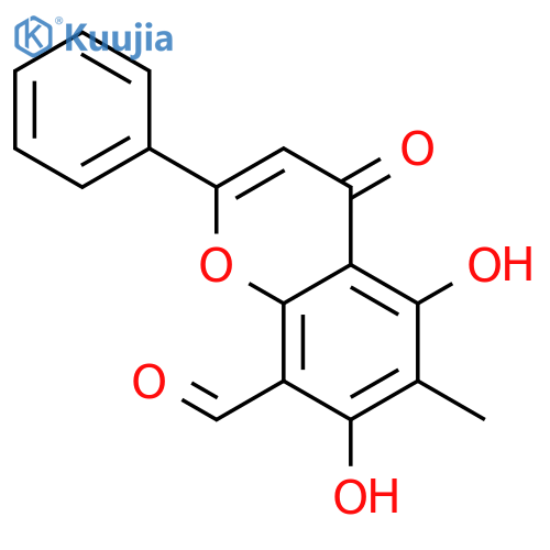 4H-1-Benzopyran-8-carboxaldehyde,5,7-dihydroxy-6-methyl-4-oxo-2-phenyl- structure