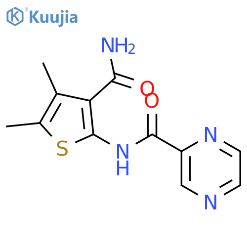 PYRAZINECARBOXAMIDE, N-[3-(AMINOCARBONYL)-4,5-DIMETHYL-2-THIENYL]- structure