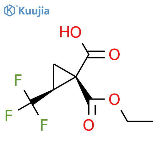 rac-(1R,2S)-1-(ethoxycarbonyl)-2-(trifluoromethyl)cyclopropane-1-carboxylic acid structure