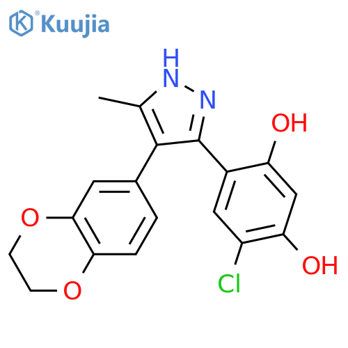 1,3-Benzenediol, 4-chloro-6-[4-(2,3-dihydro-1,4-benzodioxin-6-yl)-5-methyl-1H-pyrazol-3-yl]- structure