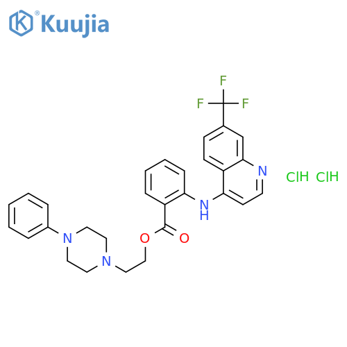 2-(4-phenylpiperazin-1-yl)ethyl 2-{[7-(trifluoromethyl)quinolin-4-yl]amino}benzoate dihydrochloride structure