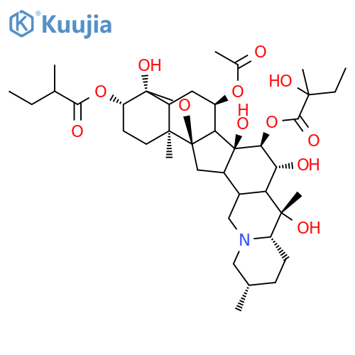 Cevane-3,4,7,14,15,16,20-heptol,4,9-epoxy-, 7-acetate 3-[(2S)-2-hydroxy-2-methylbutanoate]15-[(2R)-2-methylbutanoate], (3b,4a,7a,15a,16b)- structure