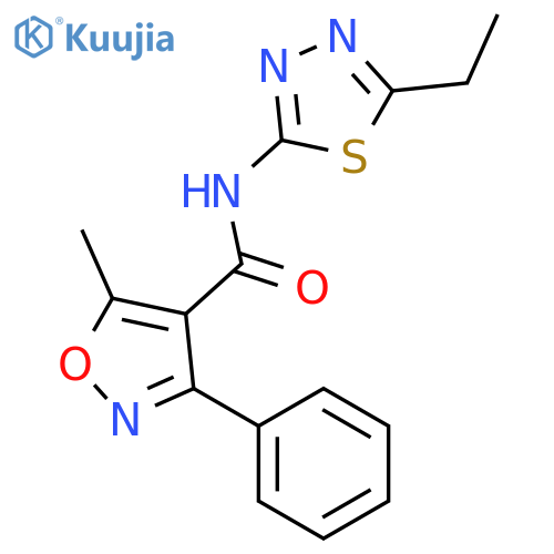 <br>N-(5-ethyl-1,3,4-thiadiazol-2-yl)-5-methyl-3-phenyl-1,2-oxazole-4-carboxami de structure