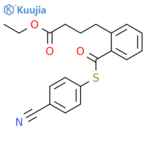 Benzenebutanoic acid, 2-[[(4-cyanophenyl)thio]carbonyl]-, ethyl ester structure
