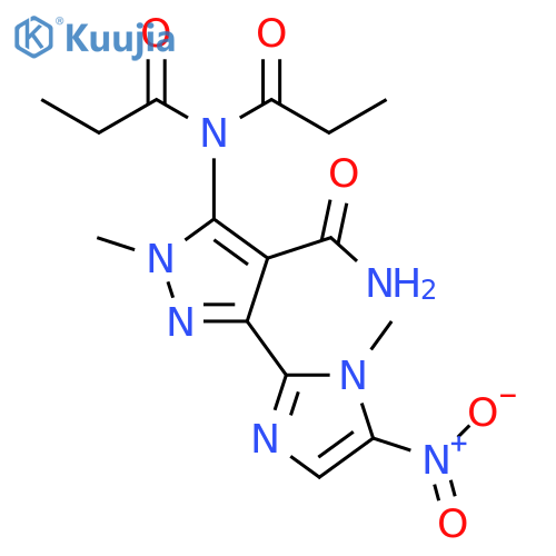 1H-Pyrazole-4-carboxamide,5-[bis(1-oxopropyl)amino]-1-methyl-3-(1-methyl-5-nitro-1H-imidazol-2-yl)- structure