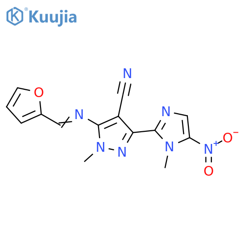 1H-Pyrazole-4-carbonitrile,5-[(2-furanylmethylene)amino]-1-methyl-3-(1-methyl-5-nitro-1H-imidazol-2-yl)- structure