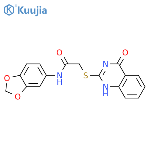 N-(1,3-benzodioxol-5-yl)-2-[(4-oxo-1H-quinazolin-2-yl)sulfanyl]acetamide structure