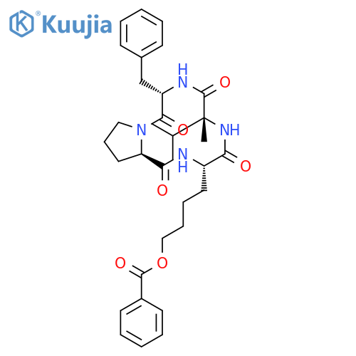 Cyclo[3-methyl-L-isovalyl-L-phenylalanyl-D-prolyl-6-(benzoyloxy)-L-norleucyl] structure