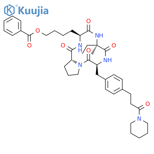 Cyclo[L-isovalyl-4-[3-oxo-3-(1-piperidinyl)propyl]-L-phenylalanyl-D-prolyl-6-(benzoyloxy)-L-norleucyl] structure