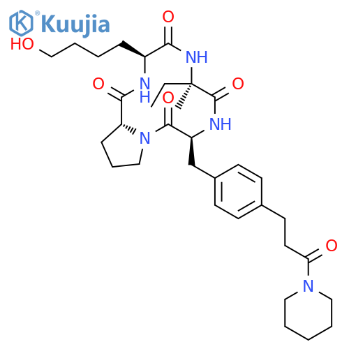 Cyclo[L-isovalyl-4-[3-oxo-3-(1-piperidinyl)propyl]-L-phenylalanyl-D-prolyl-6-hydroxy-L-norleucyl] structure