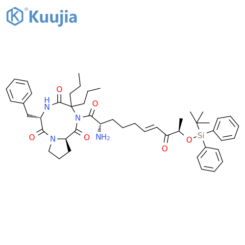 Cyclo[(2S,6E,9R)-2-amino-9-[[(1,1-dimethylethyl)diphenylsilyl]oxy]-8-oxo-6-decenoyl-2-propylnorvalyl-L-phenylalanyl-D-prolyl] structure
