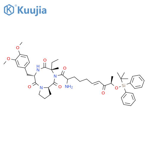Cyclo[(2S,6E,9R)-2-amino-9-[[(1,1-dimethylethyl)diphenylsilyl]oxy]-8-oxo-6-decenoyl-L-isovalyl-3-methoxy-O-methyl-L-tyrosyl-D-prolyl] structure