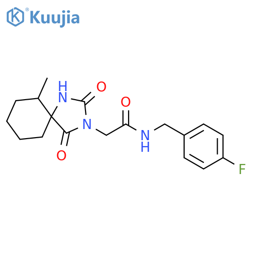N-(4-fluorophenyl)methyl-2-{6-methyl-2,4-dioxo-1,3-diazaspiro4.5decan-3-yl}acetamide structure