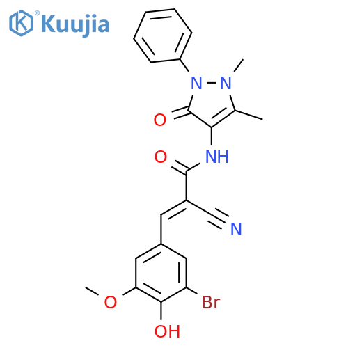 3-(3-bromo-4-hydroxy-5-methoxyphenyl)-2-cyano-N-(1,5-dimethyl-3-oxo-2-phenyl-2,3-dihydro-1H-pyrazol-4-yl)prop-2-enamide structure