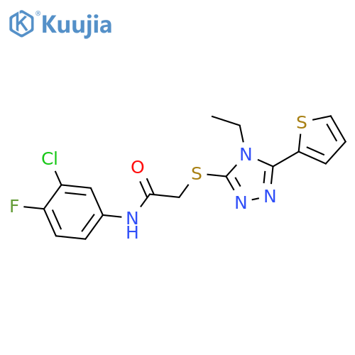 <br>N-(3-Chloro-4-fluorophenyl)-2-((4-ethyl-5-(thiophen-2-yl)-4H-1,2,4-triazol- 3-yl)thio)acetamide structure