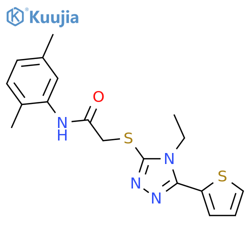 <br>N-(2,5-Dimethylphenyl)-2-((4-ethyl-5-(thiophen-2-yl)-4H-1,2,4-triazol-3-yl) thio)acetamide structure