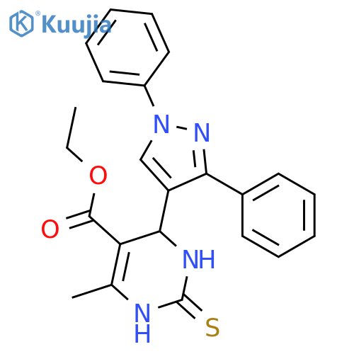 ethyl 4-(1,3-diphenyl-1H-pyrazol-4-yl)-6-methyl-2-thioxo-1,2,3,4-tetrahydropyrimidine-5-carboxylate structure