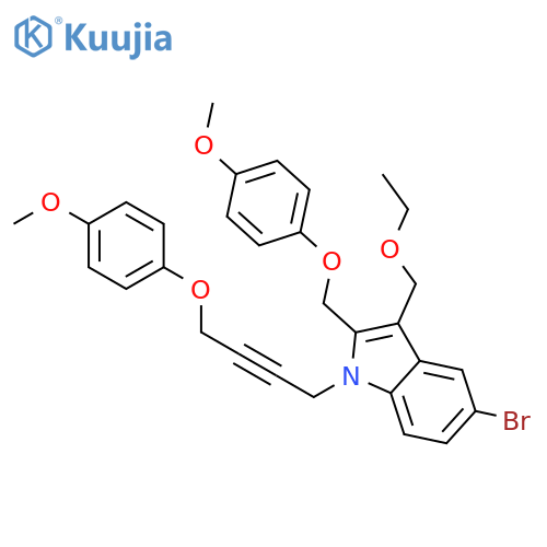 1H-Indole,5-bromo-3-(ethoxymethyl)-1-[4-(4-methoxyphenoxy)-2-butyn-1-yl]-2-[(4-methoxyphenoxy)methyl]- structure