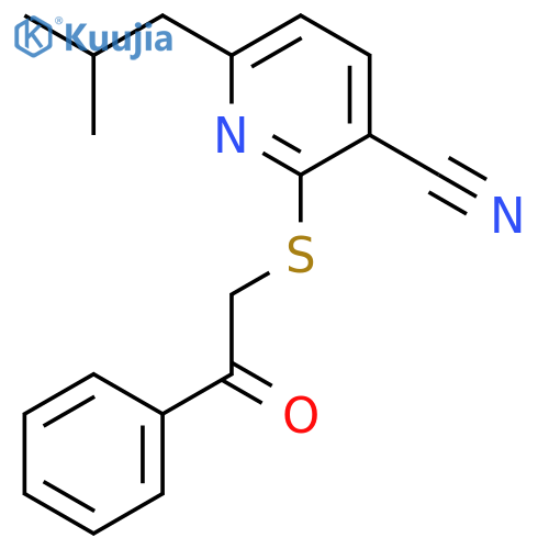 6-(2-methylpropyl)-2-[(2-oxo-2-phenylethyl)sulfanyl]pyridine-3-carbonitrile structure