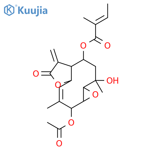 (1aR,2R,3Z,4aR,7aR,8R,10R,10aS)-2-(acetyloxy)-10-hydroxy-3,10-dimethyl-7-methylidene-6-oxo-1a,2,4a,6,7,7a,8,9,10,10a-decahydrooxireno[6,7]cyclodeca[1,2-b]furan-8-yl (2Z)-2-methylbut-2-enoate structure