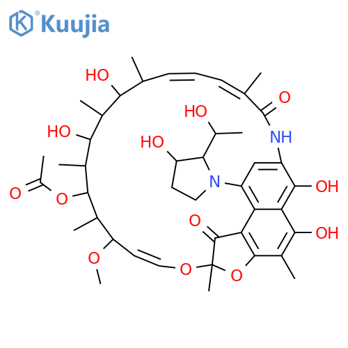 (14E,24E)-5,6,17,19-tetrahydroxy-9-[3-hydroxy-2-(1-hydroxyethyl)pyrrolidin-1-yl]-23-methoxy-2,4,12,16,18,20,22-heptamethyl-1,11-dioxo-1,2-dihydro-2,7-(epoxypentadeca[1,11,13]trienoimino)naphtho[2,1-b]furan-21-yl acetate structure